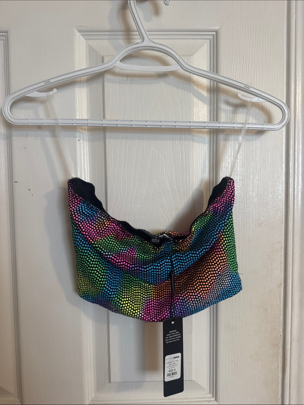 Fashion Nova Rainbow Sequin Crop Top with Black Trim